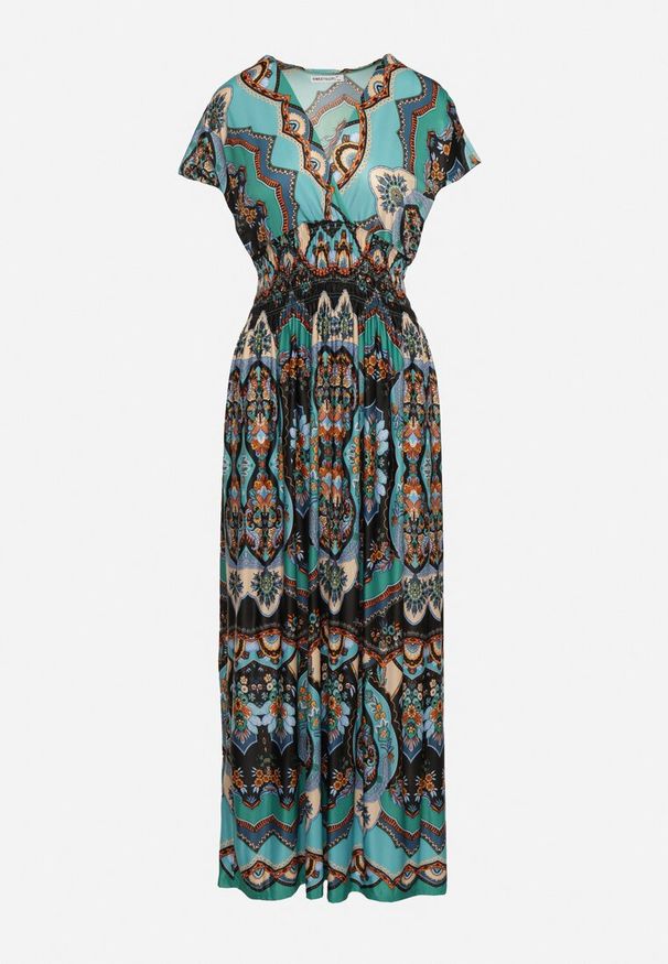 Born2be - Zielona Sukienka Maxi w Stylu Boho z Elastycznej Wiskozy Arnevia. Okazja: na co dzień. Kolor: zielony. Materiał: wiskoza. Typ sukienki: proste. Styl: boho. Długość: maxi