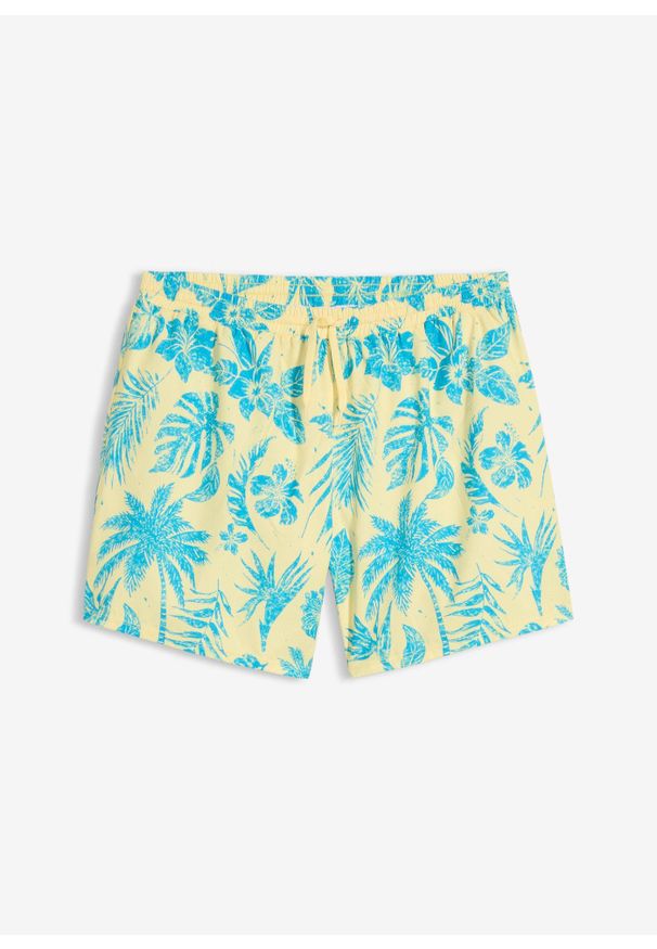 bonprix - Szorty kąpielowe, krótkie. Kolor: żółty. Długość: krótkie. Wzór: nadruk