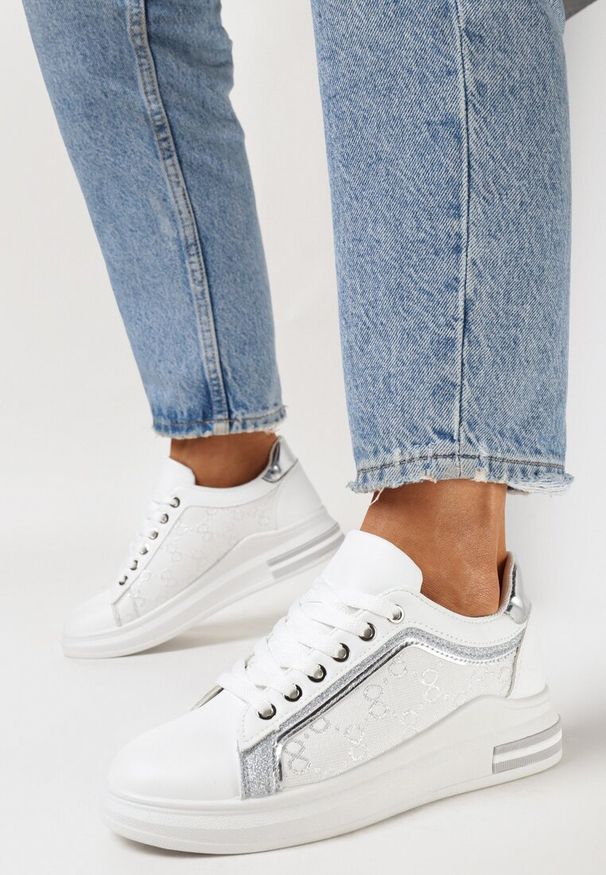 Born2be - Białe Sneakersy przed Kostkę z Brokatem Orline. Wysokość cholewki: przed kostkę. Kolor: biały