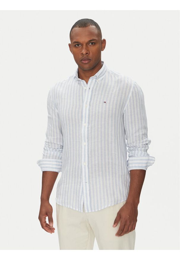 TOMMY HILFIGER - Tommy Hilfiger Koszula Essential MW0MW38581 Niebieski Regular Fit. Kolor: niebieski. Materiał: len