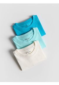 Reserved - Bawełniany t-shirt 3 pack - turkusowy. Kolor: turkusowy. Materiał: bawełna #1