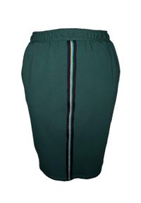 Moda Size Plus Iwanek - Zielona dresowa spódnica Bea na gumce OSTATNIE SZTUKI PLUS SIZE XXL. Kolekcja: plus size. Kolor: zielony. Materiał: dresówka. Długość: do kolan. Wzór: aplikacja. Styl: elegancki
