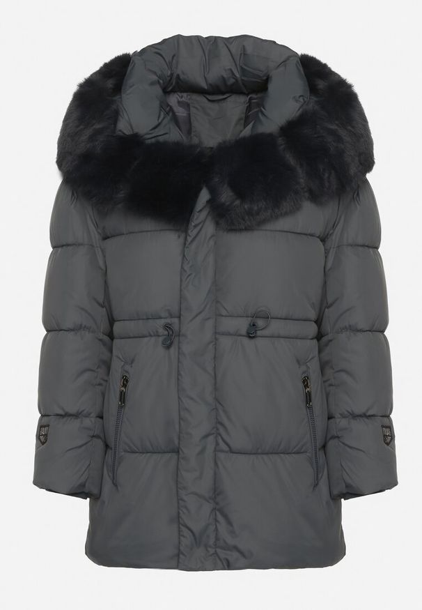 Born2be - Ciemnozielona Kurtka z Pikowanymi Przeszyciami i Kapturem z Futerkiem Galiadia. Okazja: na spacer, na co dzień. Kolor: zielony. Materiał: futro. Styl: casual, klasyczny, sportowy