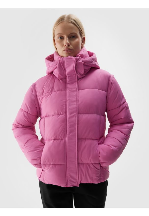 4f - 4F Kurtka puchowa 2w1 z wypełnieniem syntetycznym damska - różowa XL. Okazja: na co dzień. Kolor: różowy. Materiał: syntetyk, puch. Długość: długie. Wzór: gładki. Sezon: zima. Styl: klasyczny, casual, sportowy