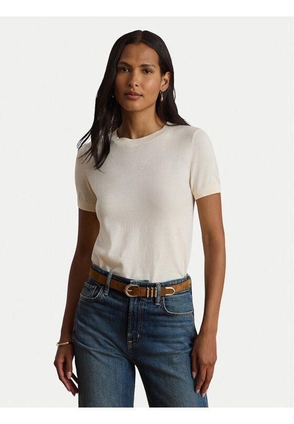 Lauren Ralph Lauren - LAUREN RALPH LAUREN T-Shirt 200P14055500 Kremowy Regular Fit. Kolor: kremowy. Materiał: bawełna