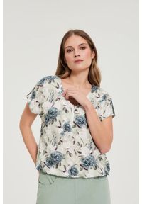 MOODO - Koszula z wiskozy w kwiaty oliwkowa. Kolor: oliwkowy. Materiał: wiskoza. Wzór: kwiaty #1