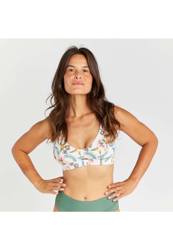 OLAIAN - Góra kostiumu kąpielowego surfingowego damska Olaian Agatha Belly. Kolor: biały. Materiał: poliester, materiał, elastan