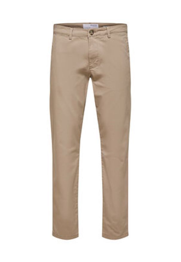 Selected Homme Chinosy New 16087663 Beżowy Slim Fit. Kolor: beżowy. Materiał: bawełna