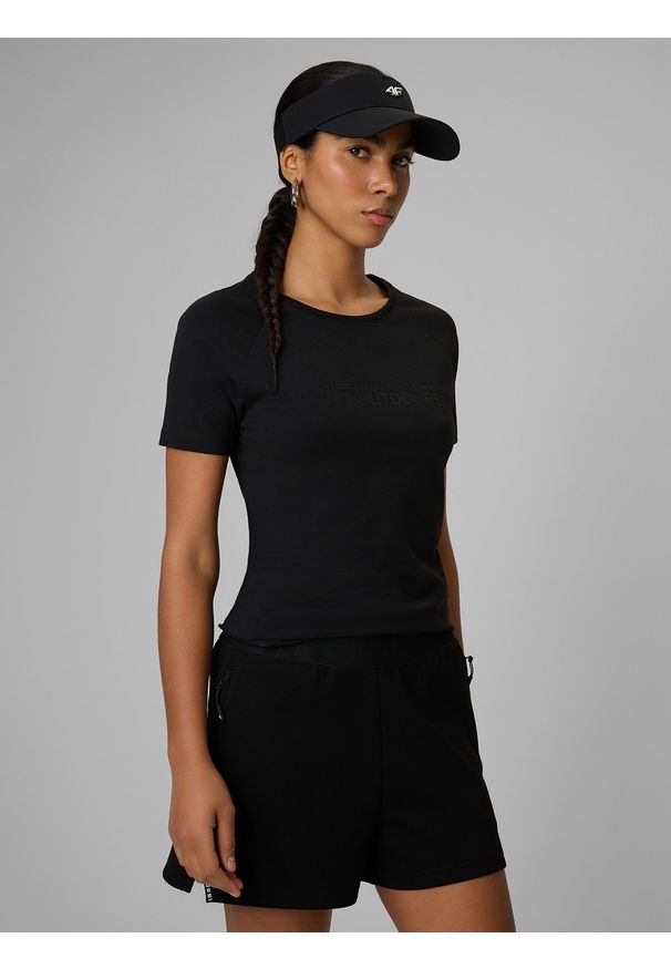 4f - 4F T-shirt slim z nadrukiem damski - czarny XL. Okazja: na co dzień. Kolor: czarny. Materiał: materiał. Wzór: nadruk. Styl: casual