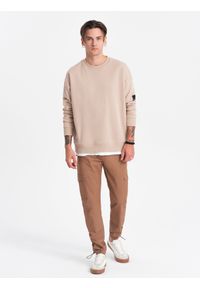 Ombre Clothing - Spodnie męskie z kieszeniami cargo i ściągaczem na dole nogawki - jasnobrązowe V3 OM-PACG-0189 - XXL. Kolor: brązowy. Materiał: elastan, bawełna #1