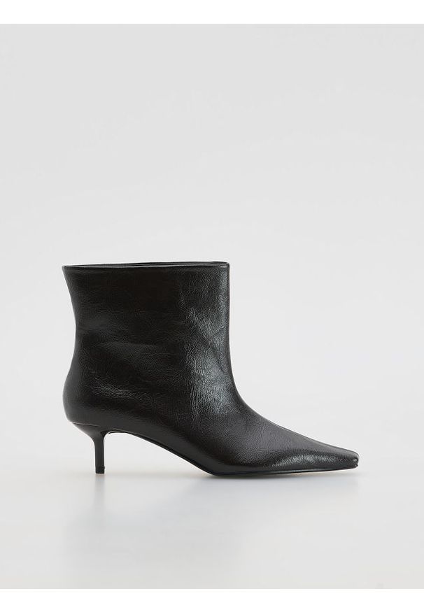 Reserved - Botki na obcasie kitten - mahoniowy. Kolor: brązowy. Materiał: skóra. Obcas: na obcasie. Wysokość obcasa: średni