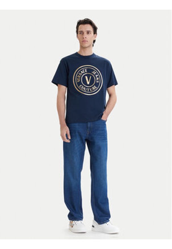 Versace Jeans Couture T-Shirt 80GAHT02 CJ00T Granatowy Regular Fit. Kolor: niebieski. Materiał: bawełna