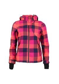 PEAK MOUNTAIN - Damska kurtka softshellowa z nadrukiem Peak Mountain Aveny. Kolor: wielokolorowy, różowy, pomarańczowy. Wzór: nadruk. Sport: turystyka piesza #1