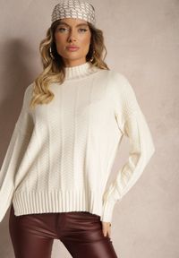 Renee - Jasnobeżowy Sweter Półgolf z Ozdobnym Tłoczeniem Porttis. Kolor: beżowy. Sezon: zima #3