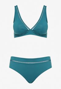 Born2be - Ciemnozielone Bikini Biustonosz i Majtki Typu Figi z Ażurowym Wzorem Lunella. Kolor: zielony. Wzór: ażurowy #6