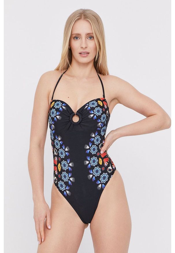 Desigual - Strój kąpielowy. Kolor: czarny. Materiał: dzianina