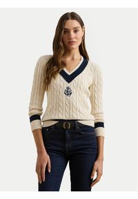 Lauren Ralph Lauren - LAUREN RALPH LAUREN Sweter 200957479001 Beżowy Regular Fit. Kolor: beżowy. Materiał: bawełna