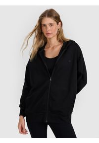 4f - 4F Bluza dresowa rozpinana z kapturem damska - czarna XXL. Okazja: na co dzień. Typ kołnierza: kaptur. Kolor: czarny. Materiał: dresówka. Wzór: gładki, ze splotem. Styl: casual, klasyczny, sportowy #1