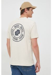 BOSS t-shirt bawełniany BOSS ORANGE kolor beżowy z nadrukiem. Kolor: beżowy. Materiał: bawełna. Wzór: nadruk #5