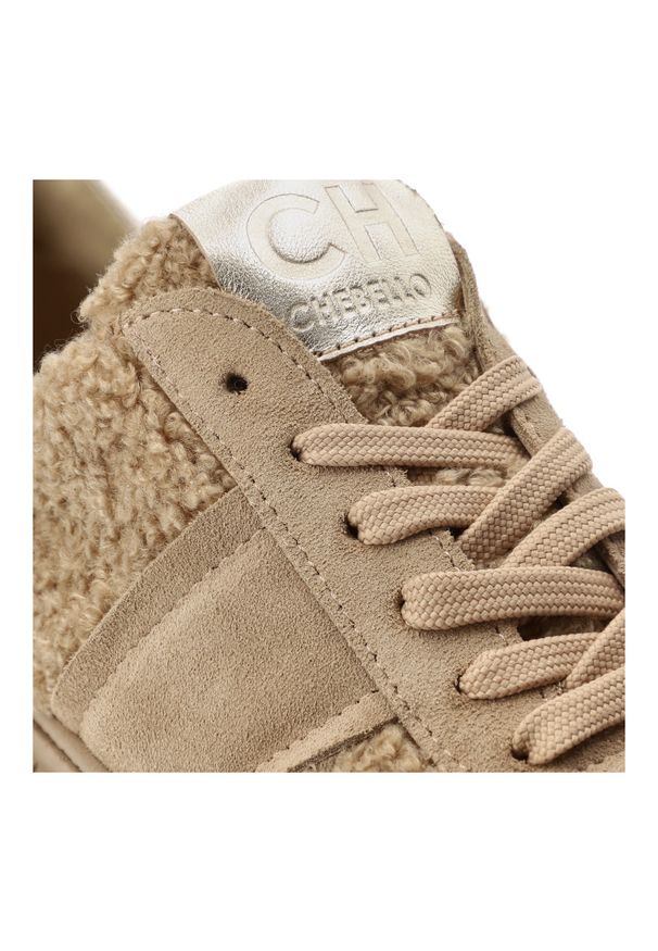 CheBello - Beżowe Sneakersy Chebello Stylowe Obuwie Damskie Z Futerkiem. Okazja: na co dzień. Kolor: beżowy. Materiał: futro. Styl: elegancki