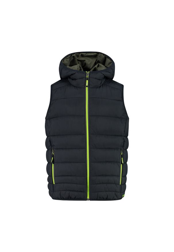 Dziecięca kurtka bez rękawów z kapturem CMP. Typ kołnierza: kaptur. Kolor: szary, wielokolorowy, brązowy, czarny. Długość rękawa: bez rękawów. Styl: sportowy