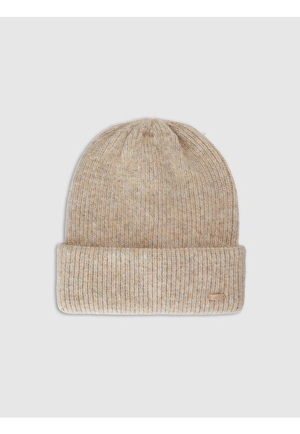 4f - 4F Komplet zimowy czapka i komin uniseks - beżowy S. Okazja: na co dzień. Kolor: beżowy. Materiał: materiał, syntetyk, wełna. Sezon: zima. Styl: casual