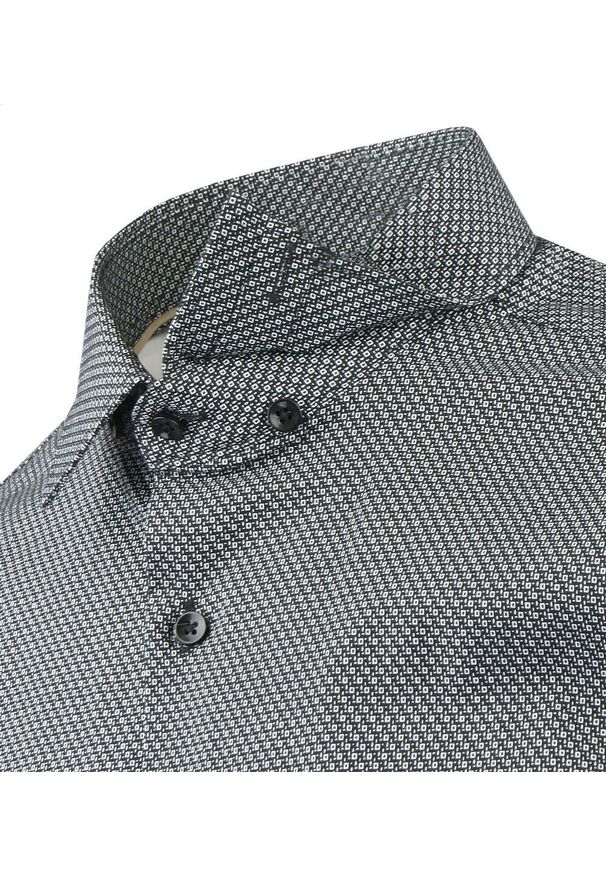 Taliowana Koszula Męska - Victorio - Czarno-Biała, Mikrowzór. Kolor: czarny, biały, wielokolorowy. Materiał: elastan, bawełna. Styl: elegancki