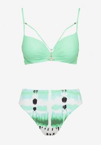 Renee - Ciemnozielone Bikini Majtki Figi i Biustonosz Push-Up Ozdobiony Paskami Wiobella. Kolor: zielony. Wzór: aplikacja
