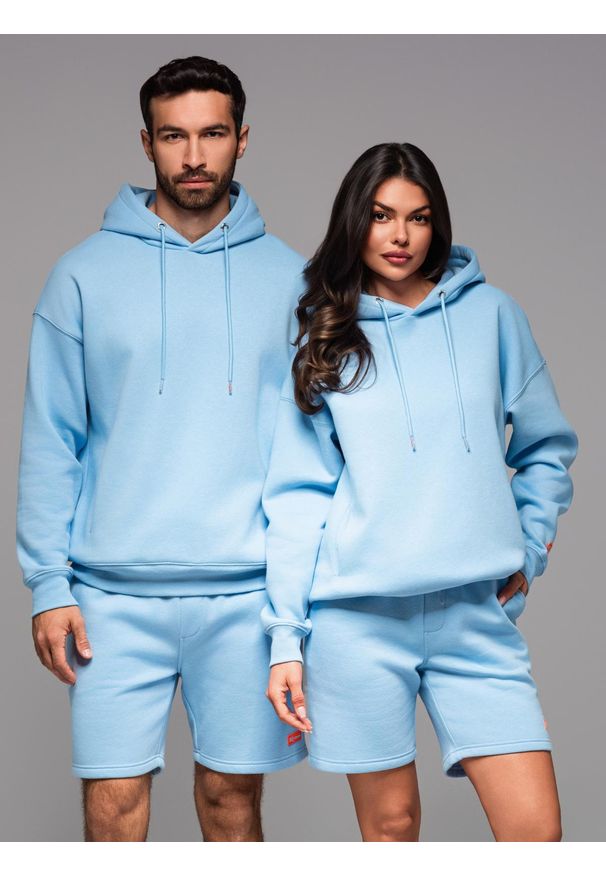 Ombre Clothing - Bluza dresowa unisex z kapturem i kieszeniami – błękitna V8 - Rozmiar: XL/XXL. Okazja: na co dzień. Typ kołnierza: kaptur. Kolor: niebieski. Materiał: dresówka. Wzór: aplikacja. Styl: casual