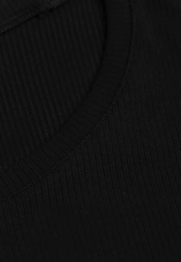 Renee - Czarny T-shirt w Prążki z Marszczeniami po Bokach Nedala. Okazja: na co dzień. Kolor: czarny. Wzór: prążki. Styl: casual, elegancki