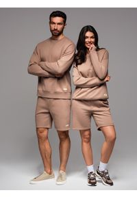 Ombre Clothing - Dresowy komplet UNISEX bluza + szorty - brązowy V16 - Rozmiar: XS/S. Okazja: do domu, na co dzień. Kolor: brązowy. Materiał: dresówka. Długość: krótkie. Wzór: aplikacja. Styl: klasyczny, casual, elegancki #4
