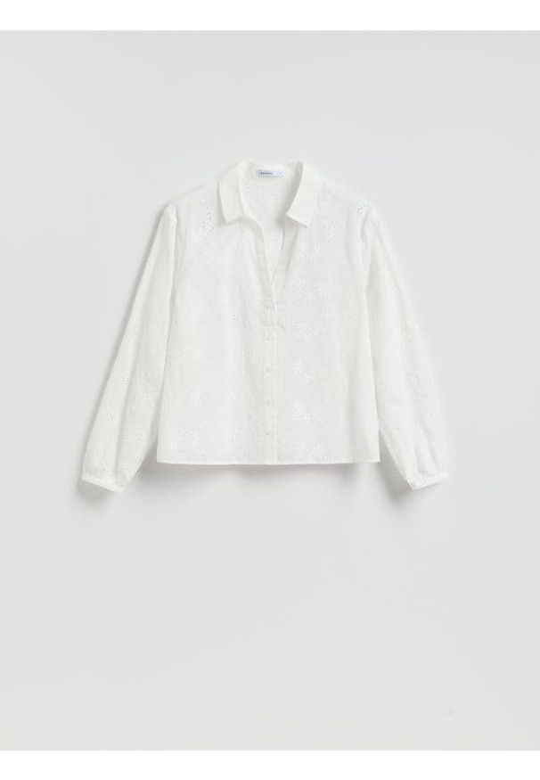 Reserved - Koszula z haftem - biały. Kolor: biały. Materiał: bawełna. Wzór: haft