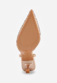 Born2be - Szampańskie Transparentne Szpilki z Odkrytą Piętą i Cyrkoniami na Nosku Ilunatia. Okazja: na co dzień, na randkę, na ślub cywilny, na wesele. Kolor: złoty. Materiał: jeans. Obcas: na szpilce. Styl: casual, elegancki, wizytowy #3