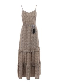 Born2be - Ciemnozielona Sukienka Darcy. Okazja: na co dzień. Typ kołnierza: kołnierz z falbankami. Kolor: zielony. Długość rękawa: na ramiączkach. Wzór: aplikacja. Sezon: lato. Styl: casual. Długość: maxi #6