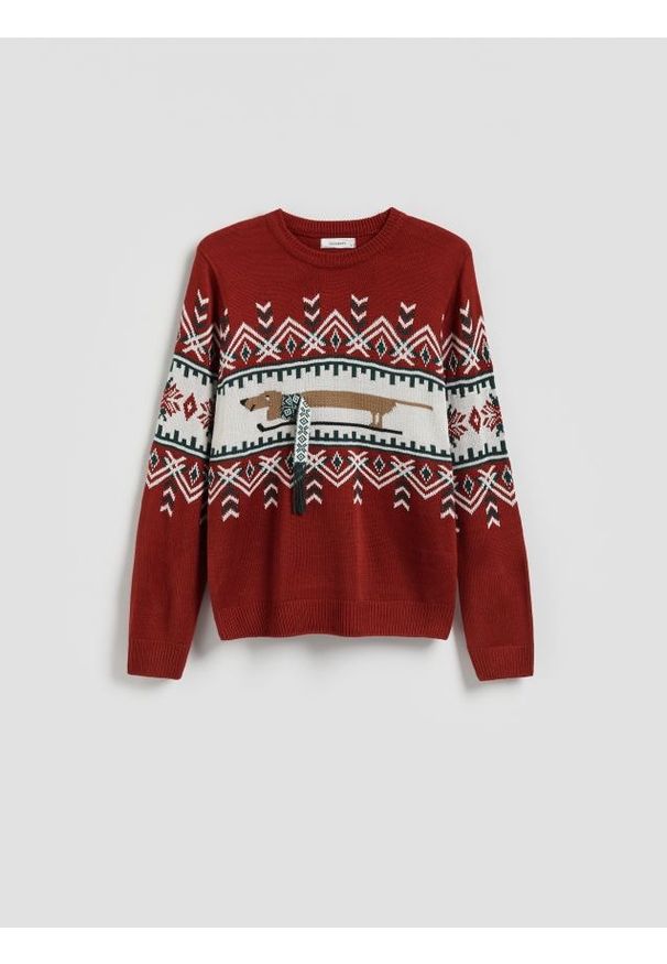 Reserved - Sweter ze świątecznym motywem - wielobarwny. Materiał: dzianina. Styl: wizytowy