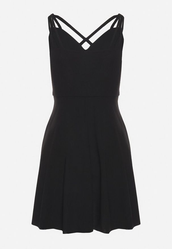 Born2be - Czarna Rozkloszowana Sukienka z Ozdobnymi Paskami Redaina. Kolor: czarny. Długość rękawa: na ramiączkach. Styl: elegancki