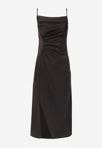 Born2be - Czarna Sukienka na Ramiączkach z Marszczeniem Rosalinve. Kolor: czarny. Materiał: materiał. Długość rękawa: na ramiączkach. Styl: elegancki #8