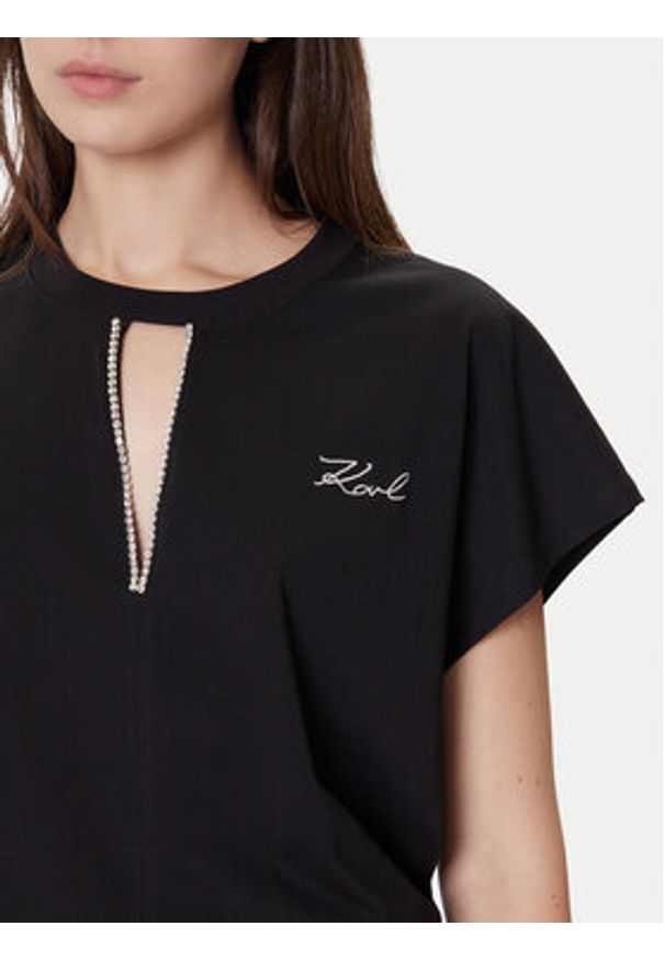 Karl Lagerfeld - KARL LAGERFELD Bluzka A4W17046 Czarny Relaxed Fit. Typ kołnierza: dekolt w karo. Kolor: czarny. Materiał: bawełna