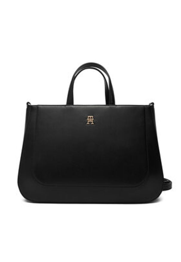 TOMMY HILFIGER - Tommy Hilfiger Torebka Th Glam Satchel AW0AW18145 Czarny. Kolor: czarny. Materiał: skórzane