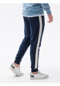 Ombre Clothing - Spodnie męskie dresowe z lampasem - granatowe V2 P865 - XL. Kolor: niebieski. Materiał: dresówka #5