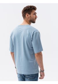 Ombre Clothing - T-shirt męski bawełniany OVERSIZE - niebieski V4 S1628 - XL. Kolor: niebieski. Materiał: bawełna #3