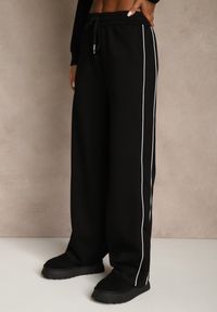 Renee - Czarny Komplet Dresowy w Stylu Retro Spodnie Wide Leg i Bluza ze Stójką Sewelia. Kolor: czarny. Materiał: dresówka #5