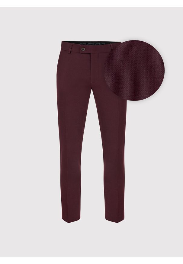 Pako Lorente - PAKO LORENTE – Spodnie garniturowe w kolorze bordowym. Okazja: na ślub cywilny, na co dzień, na wesele. Kolor: czerwony. Materiał: poliester, elastan, wiskoza. Styl: casual, elegancki