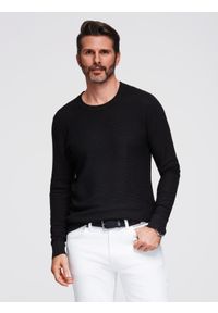 Ombre Clothing - Strukturalny męski sweter z okrągłym dekoltem – czarny V3 - Rozmiar: XL. Okazja: na co dzień. Kolor: czarny. Materiał: wiskoza, dzianina, jeans, elastan, nylon. Wzór: ze splotem. Styl: casual #7