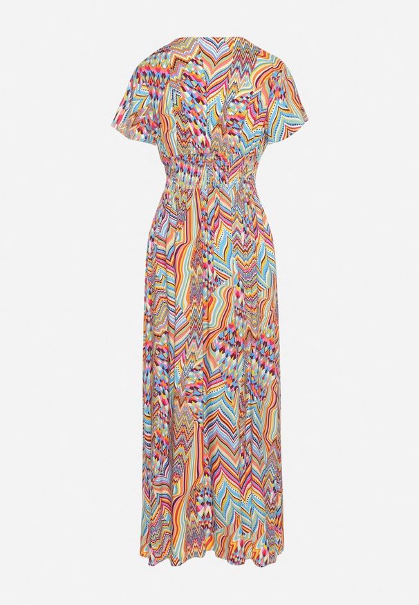 Born2be - Pomarańczowa Sukienka Maxi z Wiskozy z Gumką w Talii w Stylu Etno Daliora. Kolor: pomarańczowy. Materiał: wiskoza. Długość rękawa: krótki rękaw. Wzór: kolorowy. Typ sukienki: kopertowe. Styl: etno. Długość: maxi