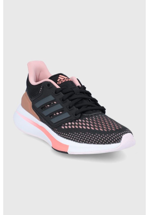 Adidas - adidas Buty EQ21 Run kolor czarny. Nosek buta: okrągły. Zapięcie: sznurówki. Kolor: czarny. Materiał: guma. Sport: bieganie