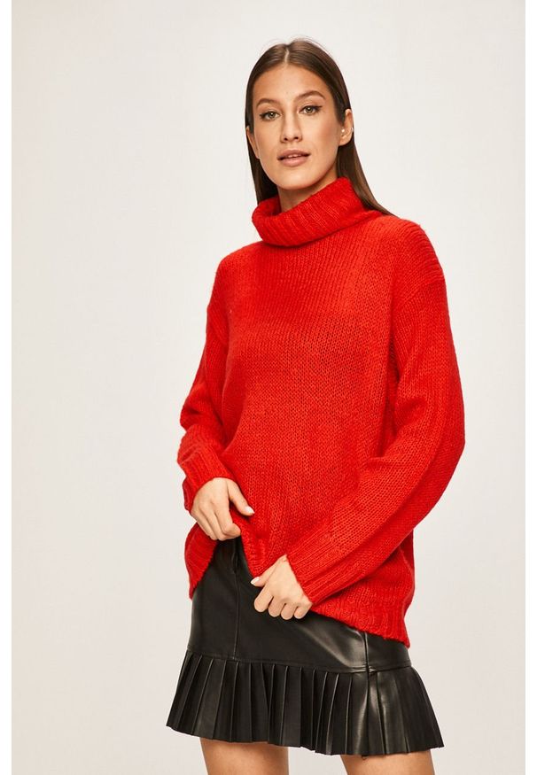 ANSWEAR - Answear - Sweter. Typ kołnierza: golf. Kolor: czerwony. Materiał: dzianina, akryl. Wzór: gładki