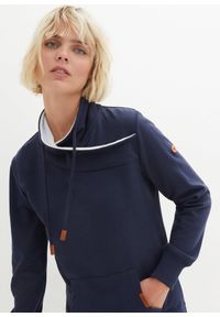 bonprix - Bluza z szalowym kołnierzem z wstawką z miękkiego polaru. Kolor: niebieski. Materiał: polar #3