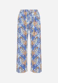 Born2be - Niebieskie Szerokie Spodnie z Wiskozy w Abstrakcyjny Print z Gumką w Pasie Sumiesa. Kolor: niebieski. Materiał: wiskoza. Wzór: nadruk #5