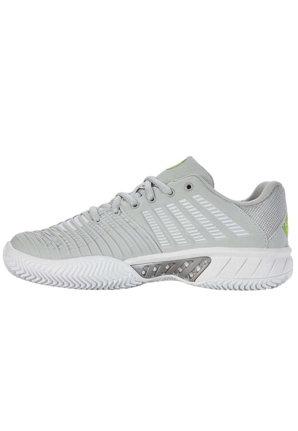 Buty do tenisa damskie K-Swiss Express Light 3. Kolor: biały, zielony, wielokolorowy, szary. Materiał: materiał, syntetyk. Szerokość cholewki: normalna. Sport: tenis